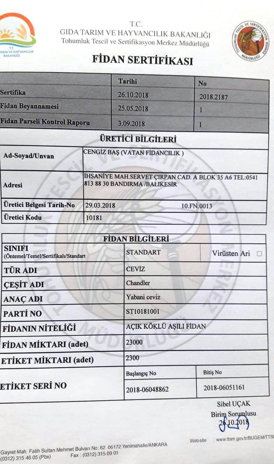 Vatan Fidancılık sertifika görseli