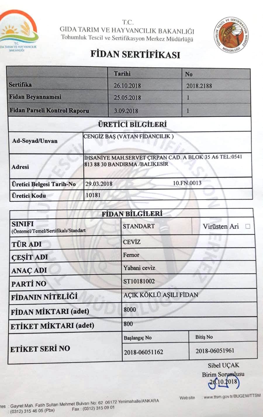 Vatan Fidancılık sertifika görseli