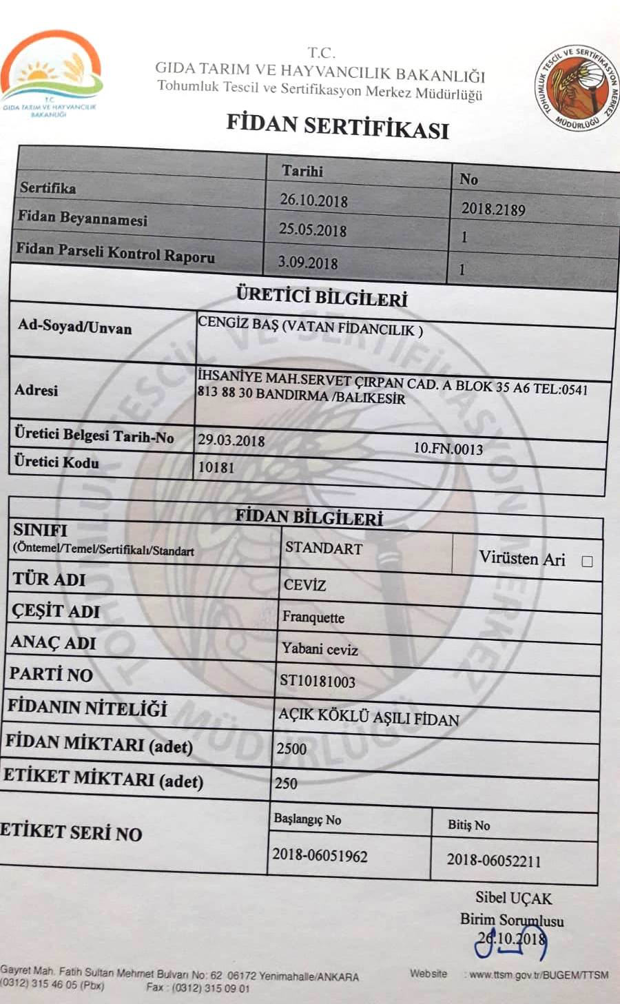 Vatan Fidancılık sertifika görseli